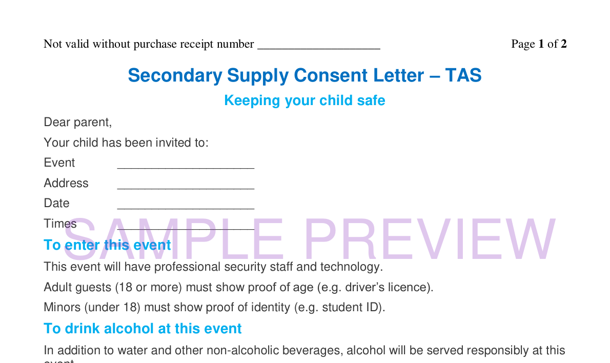 Preview of the Secondary Supply Consent Letter – TAS