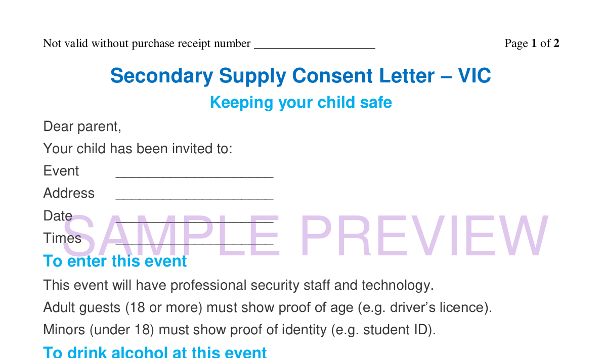 Preview of the Secondary Supply Consent Letter – VIC